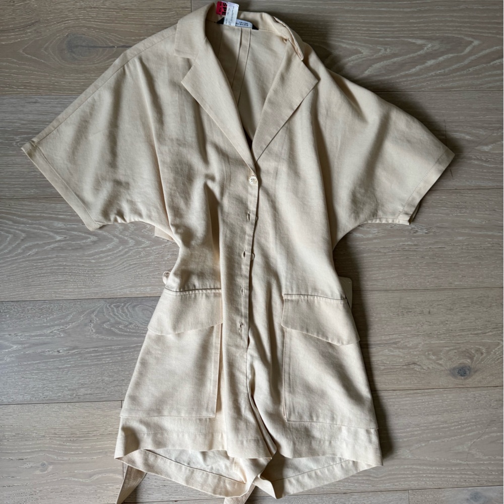 Zara Cream Short-Sleeve Button Romper